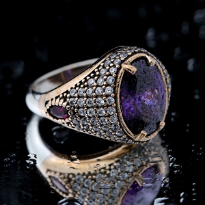 Pierre d'améthyste de forme ovale unisexe, bagues authentiques turques faites à la main, vente en gros, bijoux en argent Sterling 925 - Product Image 4