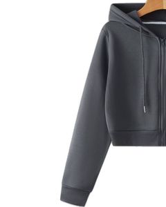 Sweat-shirt à capuche zippé gris foncé pour femme, streetwear décontracté, sweat-shirt à capuche minimaliste, veste d'hiver tendance - Product Image 2