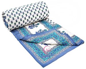 400 TC Organic Traditional Blue Floral Printed <b>Single</b> Bed Razai Washable Soft Fluffy Lightweight Eco-Friendly Hotel Comforter - Product Image 2