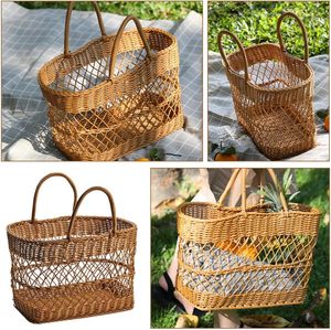 Panier de pique-nique multifonctionnel écologique moderne en rotin tressé, sac à main pour transporter les courses, panier de courses pour usage extérieur - Product Image 3