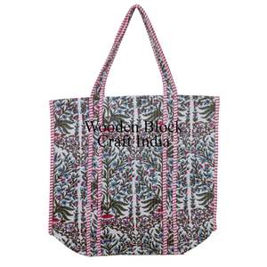 Sac fourre-tout matelassé en coton indien fait main, style bohème vintage, avec deux compartiments ouverts tendance, imprimé au bloc personnalisé, cadeau sur mesure - Product Image 6