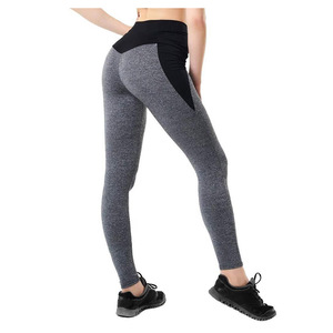 Leggings de yoga taille haute bicolores, longueur intégrale, en Spandex et Nylon, extensibles dans les quatre sens, avec design à surpiqûres contrastées - Product Image 3