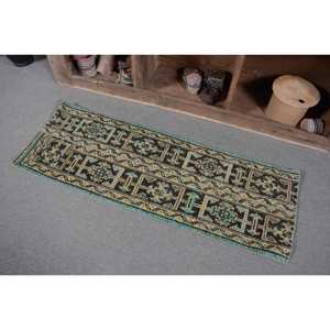 Alfombra Pequeña Vintage de 1.6x4.7 pies, Alfombra Turca, Alfombra Azul con Diseño Floral - Product Image 3