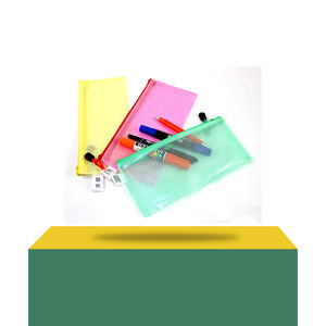 Pochette à fermeture éclair en nylon semi-transparent multicolore Trousse à crayons en tissu PVC et polyester pour articles de papeterie - Product Image 2