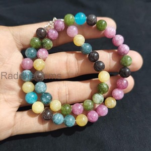 สร้อยคอโบฮีเมียนฮิปปี้สำหรับผู้หญิง พร้อมจี้เงินแท้ชุบเงิน ประดับด้วยลูกปัดเรนโบว์ทัวร์มาลีนเรียบขนาด 8 มม. จากรอยัลเจมสโตน เหมาะสำหรับเป็นของขวัญ - Product Image 4