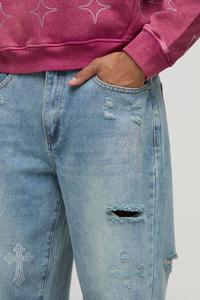 กางเกงยีนส์/ ผ้าสแปนเด็กซ์ผู้ชายขาตรงสีพลอยเทียมอัดแน่นออกแบบได้ตามต้องการ - Product Image 3