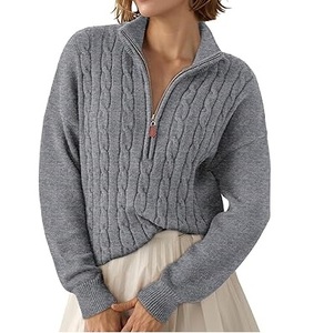 Venta caliente suéter de algodón de buen Material cálido femenino transpirable mujeres suéter al por mayor sudadera media cremallera suéter para damas - Product Image 1