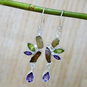 ต่างหูเงินแท้ 925 ประดับด้วยทัวร์มาลีนดิบและอัญมณีหลากหลายรูปทรง - Product Image 2