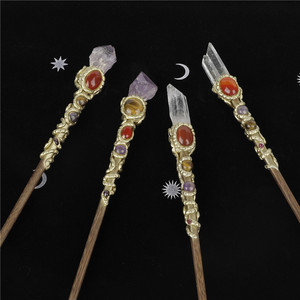Sceptre Ornemental Créatif <span class=keywords><strong>en</strong></span> <span class=keywords><strong>Cristal</strong></span> Blanc Naturel et Améthyste, Bâton Magique Personnalisé, Arme Religieuse de Jeu - Product Image 3
