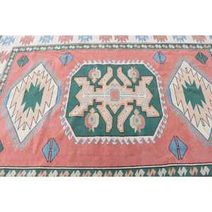 Turkish Vintage Large Rug 7.2x8.9 ft, <b>Red</b> Abstract Rug <b>Wool</b> - Product Image 5