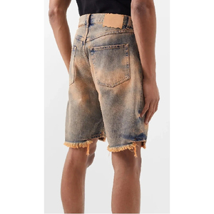 กางเกงขาสั้นผ้ายีนส์สำหรับผู้ชายเสื้อผ้าแฟชั่นผ้ายืดสีฟ้าดำ - Product Image 4