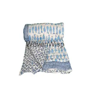 100% лоскутное одеяло из натурального хлопка для младенцев ручной работы Kantha вязаный цветочный узор шерстяной наполнитель ручной печати с логотипом