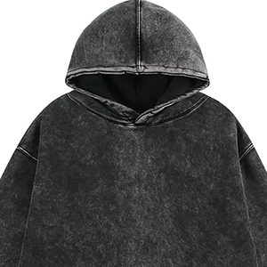 เสื้อกันหนาวมีฮู้ดโอเวอร์ไซส์วินเทจสีดำฟอกผ้าฝ้ายหนาทรงหลวมแบบสวมหัวสำหรับผู้ชายและผู้หญิง - Product Image 4