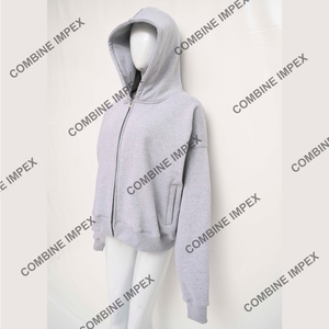   Sudaderas con Capucha Estilo Urbano, Tejido Grueso de 380-500 g/m², Algodón, Lisas, de Lujo, Cortas, con Cremallera, Estilo Oversize - Product Image 3