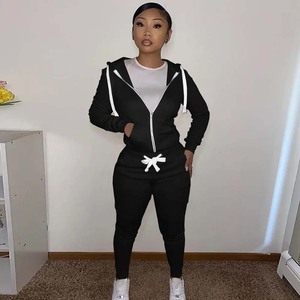 Vêtements de sport d'automne pour femmes, ensemble deux pièces solide avec fermeture éclair, ensembles de sport pour femmes, dernière conception 2022 - Product Image 1