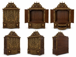 Mandir de madera Tirupati Balaji con puertas talladas con motivos de pavo real, estilo exclusivo del sur de la India, templo de madera tallado a mano para el hogar, Australia. - Product Image 4