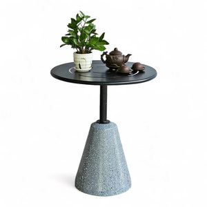 60cm Minimalist Round Coffee <b>Table</b> with Polished Stone-Look Concrete Base General Use Outdoor Furniture-CFD68125 - Product Image 1