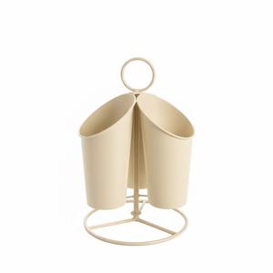 Porta Utensilios Giratorio de Metal con Recubrimiento en Polvo Color Crema Estilo Rústico, Organizador de Cubiertos de 3 Compartimentos con Asa para Cocina - Product Image 1