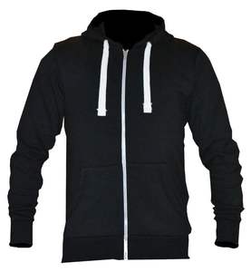 Alta calidad hombres/mujeres negro francés Terry Fleece 100% algodón sólido Sudadera con capucha de punto chaqueta con cremallera Anti-Shrink Zigzag pecho/lado - Product Image 2