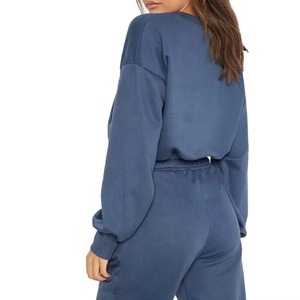 Conjunto holgado de 2 piezas de gran tamaño, ropa de calle personalizada para mujer, Sudadera con capucha y pantalones de chándal con hombros caídos, patrón sólido informal - Product Image 5