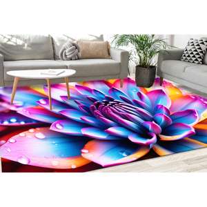 Tapis imprimé style jardin vibrant avec motifs floraux colorés et gouttes d'eau, tapis en chenille - Product Image 3