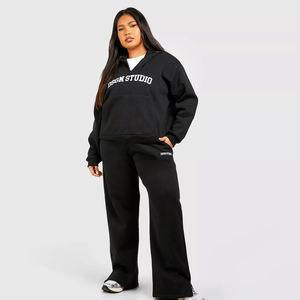 Venta caliente de gran tamaño de las mujeres personalizadas pulóver con capucha chándal con logotipo gimnasio ajuste pantalones de chándal Streetwear Joggers conjunto - Product Image 1