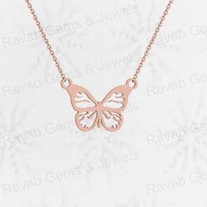 Colgante y Amuleto de Plata de Ley 925 con Diseño de Mariposa, Chapado en Oro, con Circonita, 16x28mm, Joyería Fina, Recuerdo - Product Image 3