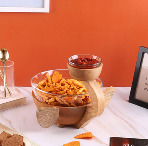 Ensemble de service à chips et trempettes Ensemble de bols de service à 2 niveaux Bols à chips et trempettes en céramique avec support Présentoir de nourriture Décor à la maison - Product Image 4