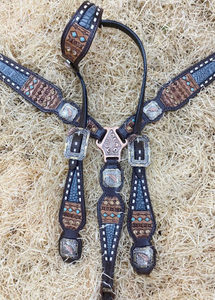 Juego de herrajes de cobre con cabeza de caballo occidental de cuero de vaca y rienda de cuello de pecho para montar importado de Argentina - Product Image 2