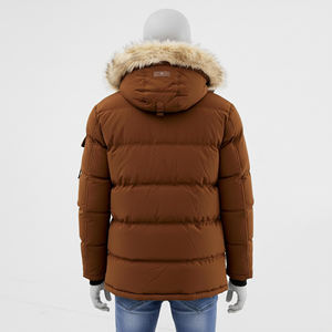 Parka d'hiver matelassée décontractée pour homme en toile marron polyester/coton avec broderie sur le devant et capuche - Product Image 2