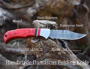 Customizable 3" Damascus Steel Sliding Blade <b>Knife</b> <b>Industrial</b> Grade Multi-Functional Exotic Wood Leather Case OEM Options Horn - Product Image 6