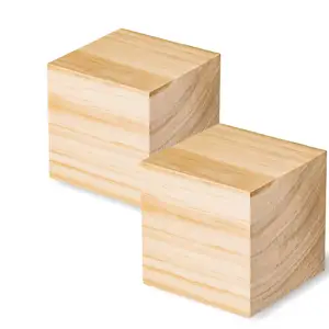 Kubus kayu pinus belum selesai 2 buah 3 inci blok kayu alami kubus persegi untuk seni dan kerajinan dan proyek DIY