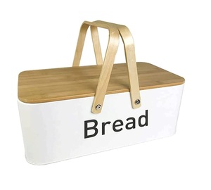 The Better Home Stainless Steel Bread <b>Container</b> Metal <b>Box</b> with Wooden Lid and Handle for Bread - Product Image 1