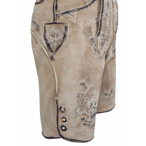 Personalizado hombres Lederhosen corto con tirantes de cuero de vaca genuino gamuza frontal bordado botones cierre lados y bolsillos traseros - Product Image 4