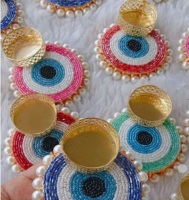 Magnifique Diya Indien Fait Main en Métal, Forme Œil Protecteur, Décoration Diwali pour la Maison, le Temple, le Bureau, Idéal pour Cadeau, Nouveau Design, Luxe Jaipurios