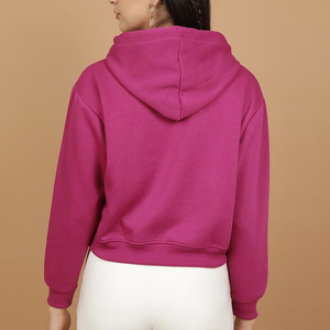 High Quality Custom Designed Long Sleeve <b>Crop</b> <b>Top</b> Breathable Pullover Hoodie Women Streetwear <b>Rhinestone</b> 100% Cotton Plus Size - Product Image 4