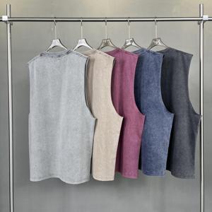 Camiseta sin Mangas de Algodón Grueso y Transpirable para Hombre, Lavado Ácido, con Bordado 3D, Estilo Urbano, Cuello Redondo, Corte Holgado y Recto - Product Image 4