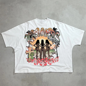 เสื้อยืดโอเวอร์ไซส์สำหรับผู้ชายเสื้อยืดคอตตอนดิบขอบ100% ของผู้ชายเสื้อยืดบ็อกซี่แบบสั่งทำ - Product Image 1