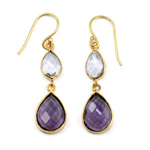 Amethyst Quartz Light Amethyst Quartz Boucles d'oreilles pendantes en laiton plaqué or Bijoux de pierres précieuses Boucle d'oreille en forme de poire Bijoux de pierres précieuses. - Product Image 1