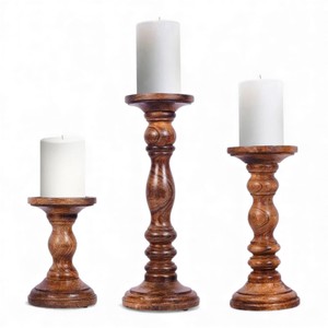 Round Stacked Wooden <b>Tealight</b> <b>Holders</b> With Modern Ringed Design For Contemporary Interior Accents - Product Image 6