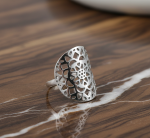 แหวนมันดาลาเงินแท้ 925 สำหรับผู้หญิง สไตล์คลาสสิก ดีไซน์เนอร์ สำหรับงานแต่งงาน ปราศจากนิกเกิลและสารตะกั่ว - Product Image 5