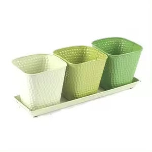 Juego de 3 macetas de hierbas de diseño maravilloso con bandeja para jardín interior o uso al aire libre macetas decorativas de Metal a buen precio - Product Image 5