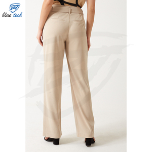Pantalons décontractés pour femmes, longueur entière, fabrication OEM personnalisée, poches, taille mi-haute, devant plat, séchage rapide, polyester/coton, streetwear - Product Image 2
