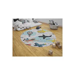 Rond spécial conception adolescent enfants chambre tapis tissé à la main Puzzle avion anti-dérapant PP coton caoutchouc pour chambre salon - Product Image 1