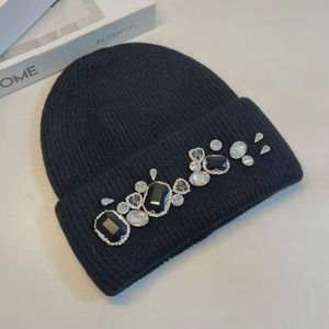 Customizable Handmade Acrylic Beanie <b>Hat</b> Custom Logo Crystal Embellishments Ribbed Knit Breathable Waterproof <b>Winter</b> Head Warmer - Product Image 6