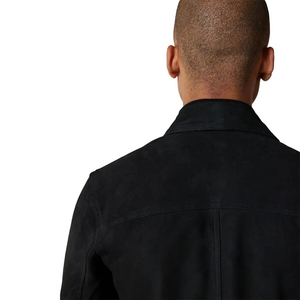 <b>Men's</b> Black <b>Suede</b> Zipper <b>Jacket</b> With Turn-down Collar And Pockets Casual Autumn Style Regular Fit - Product Image 4