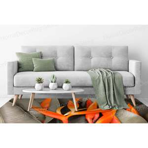 Orange Leaf Printed <b>Rug</b>: Floral, Popular, Bridesmaid, 3D, Chenille, Trendy, <b>Nursery</b>,Chenille <b>Rug</b> - Product Image 4