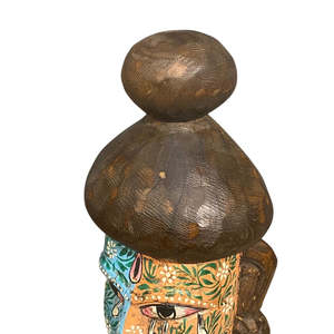 Tête de Bouddha en bois peinte à la main de style bohème, design artisanal en bois - Product Image 3