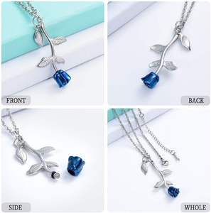 Collar de urna de cremación azul para cenizas, joyería de cremación de flores, colgante de acero inoxidable para mujeres y hombres, tamaño personalizado conmemorativo humano - Product Image 4