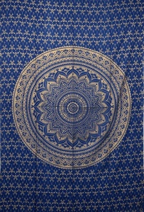 Algodón Hippie azul oro Ombre Mandala tapiz diseño Floral impreso Mandala arte tapiz pared arte decoración tapiz cartel - Product Image 2
